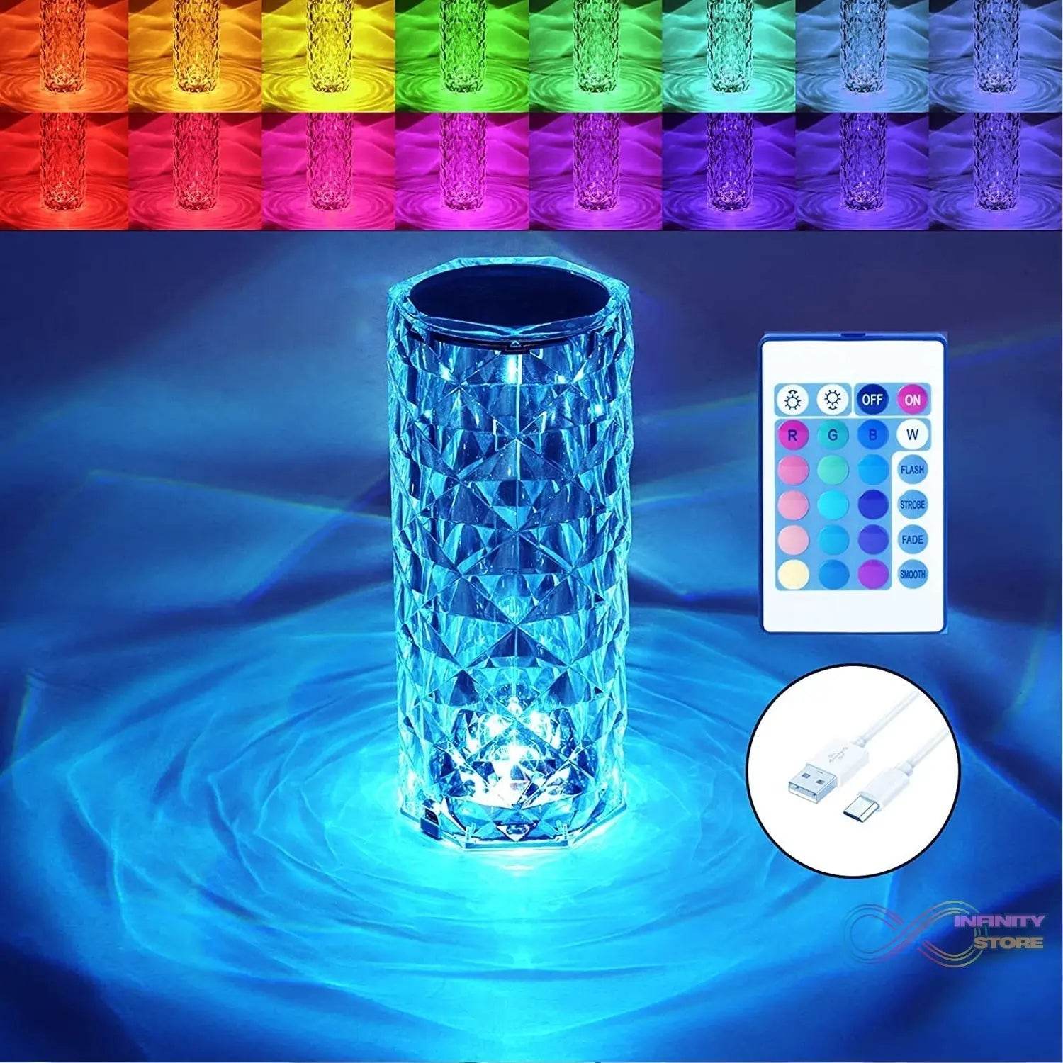 Crystal Touch Night Light (16 Colors) - Rose Diamond Table Lamp with Remote Control, USB Table Lamp, Romantic Date Lighting Decor for Festival, Bedroom, Dining Room - infinityexculsivestore.com