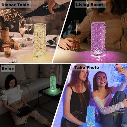 Crystal Touch Night Light (16 Colors) - Rose Diamond Table Lamp with Remote Control, USB Table Lamp, Romantic Date Lighting Decor for Festival, Bedroom, Dining Room - infinityexculsivestore.com