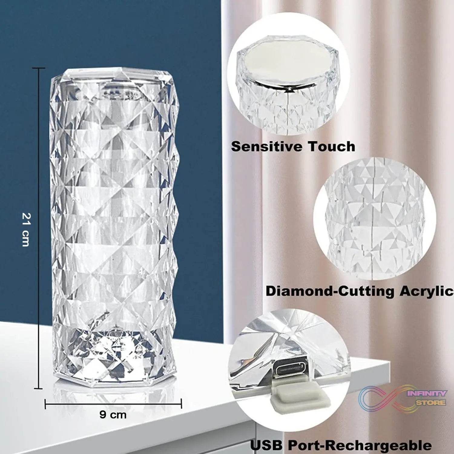 Crystal Touch Night Light (16 Colors) - Rose Diamond Table Lamp with Remote Control, USB Table Lamp, Romantic Date Lighting Decor for Festival, Bedroom, Dining Room - infinityexculsivestore.com