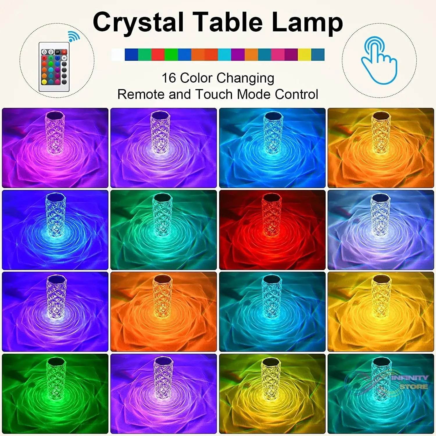 Crystal Touch Night Light (16 Colors) - Rose Diamond Table Lamp with Remote Control, USB Table Lamp, Romantic Date Lighting Decor for Festival, Bedroom, Dining Room - infinityexculsivestore.com