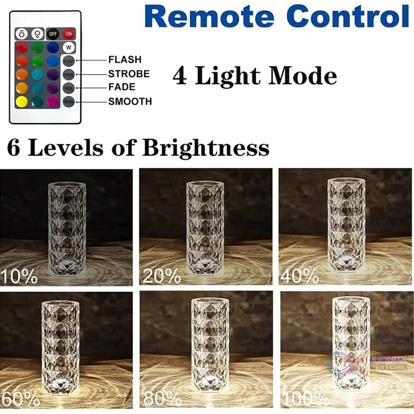 Crystal Touch Night Light (16 Colors) - Rose Diamond Table Lamp with Remote Control, USB Table Lamp, Romantic Date Lighting Decor for Festival, Bedroom, Dining Room - infinityexculsivestore.com
