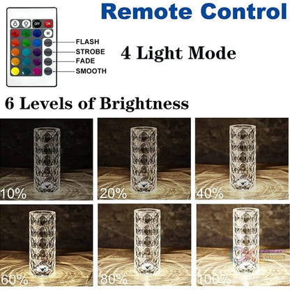 Crystal Touch Night Light (16 Colors) - Rose Diamond Table Lamp with Remote Control, USB Table Lamp, Romantic Date Lighting Decor for Festival, Bedroom, Dining Room - infinityexculsivestore.com