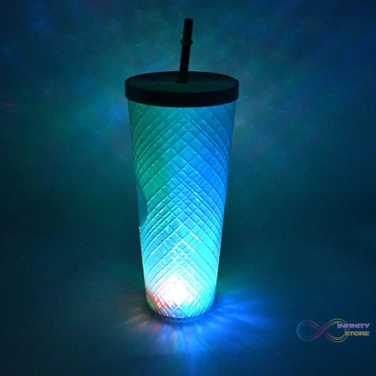 Cup with Straw & LED Lighting Reusable Matte Studded Tumbler with Leak Proof Lid Water Cup Travel Mug Coffee Ice Water Bottle Double Walled Insulated Tumbler BPA Free (1 Pc) - infinityexculsivestore.com