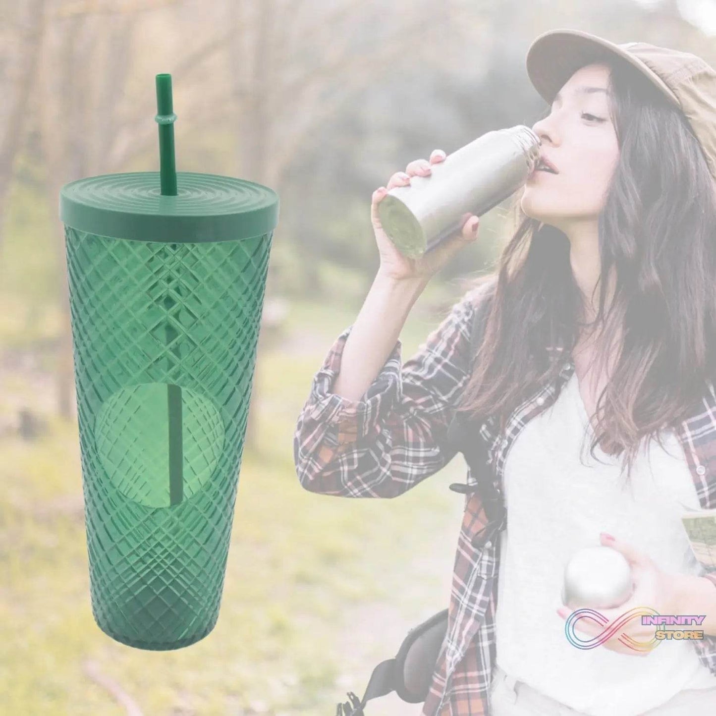Cup with Straw & LED Lighting Reusable Matte Studded Tumbler with Leak Proof Lid Water Cup Travel Mug Coffee Ice Water Bottle Double Walled Insulated Tumbler BPA Free (1 Pc) - infinityexculsivestore.com
