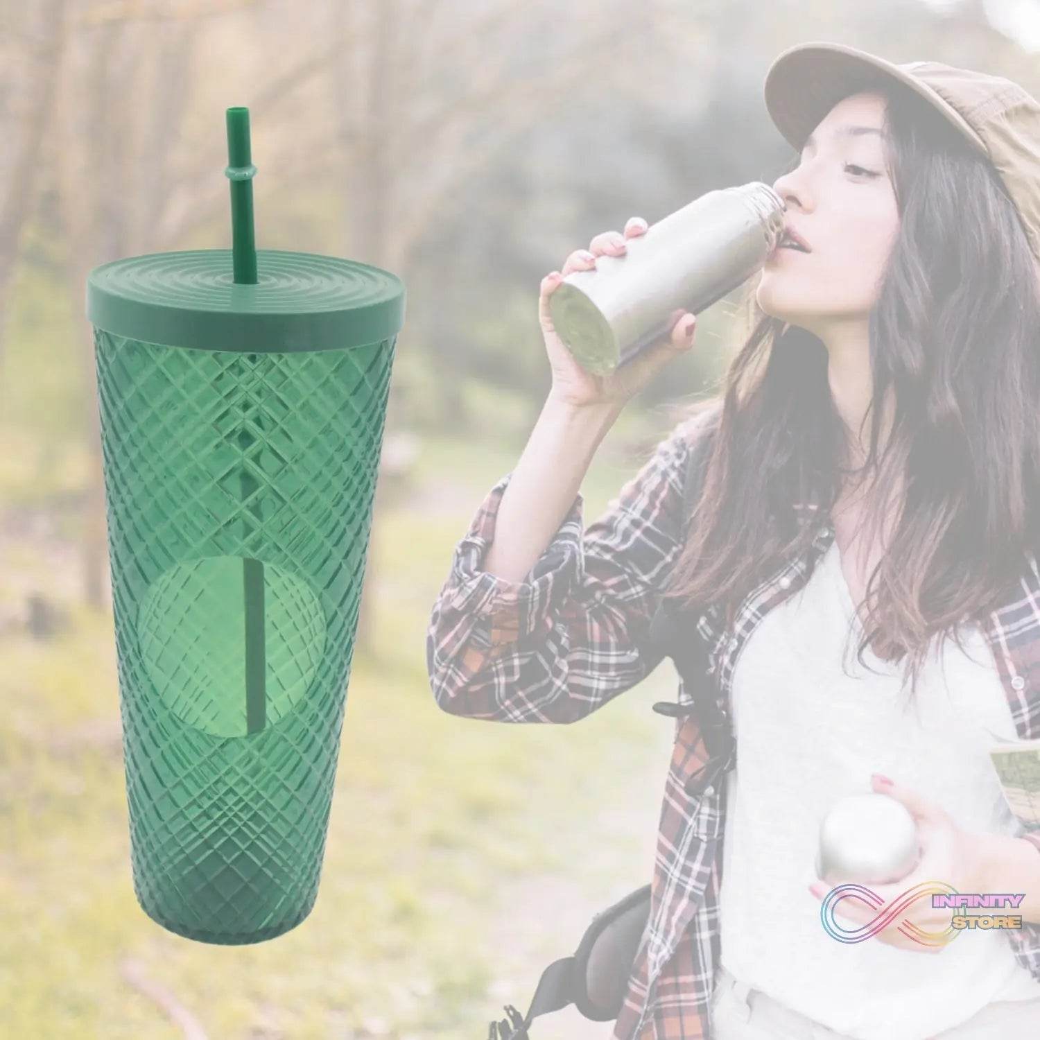 Cup with Straw & LED Lighting Reusable Matte Studded Tumbler with Leak Proof Lid Water Cup Travel Mug Coffee Ice Water Bottle Double Walled Insulated Tumbler BPA Free (1 Pc) - infinityexculsivestore.com