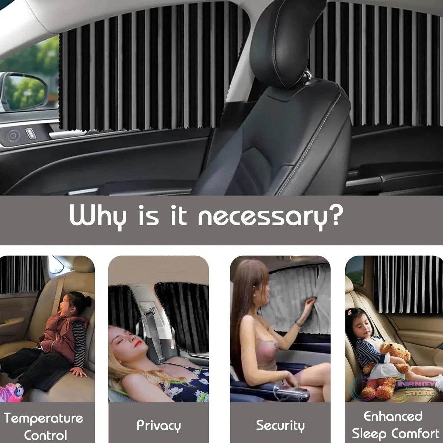 Curtain for Car Window | Heat & Sunshade Protection (4 Pcs With Curtain Hook & Adhesive Tap Set)q - infinityexculsivestore.com