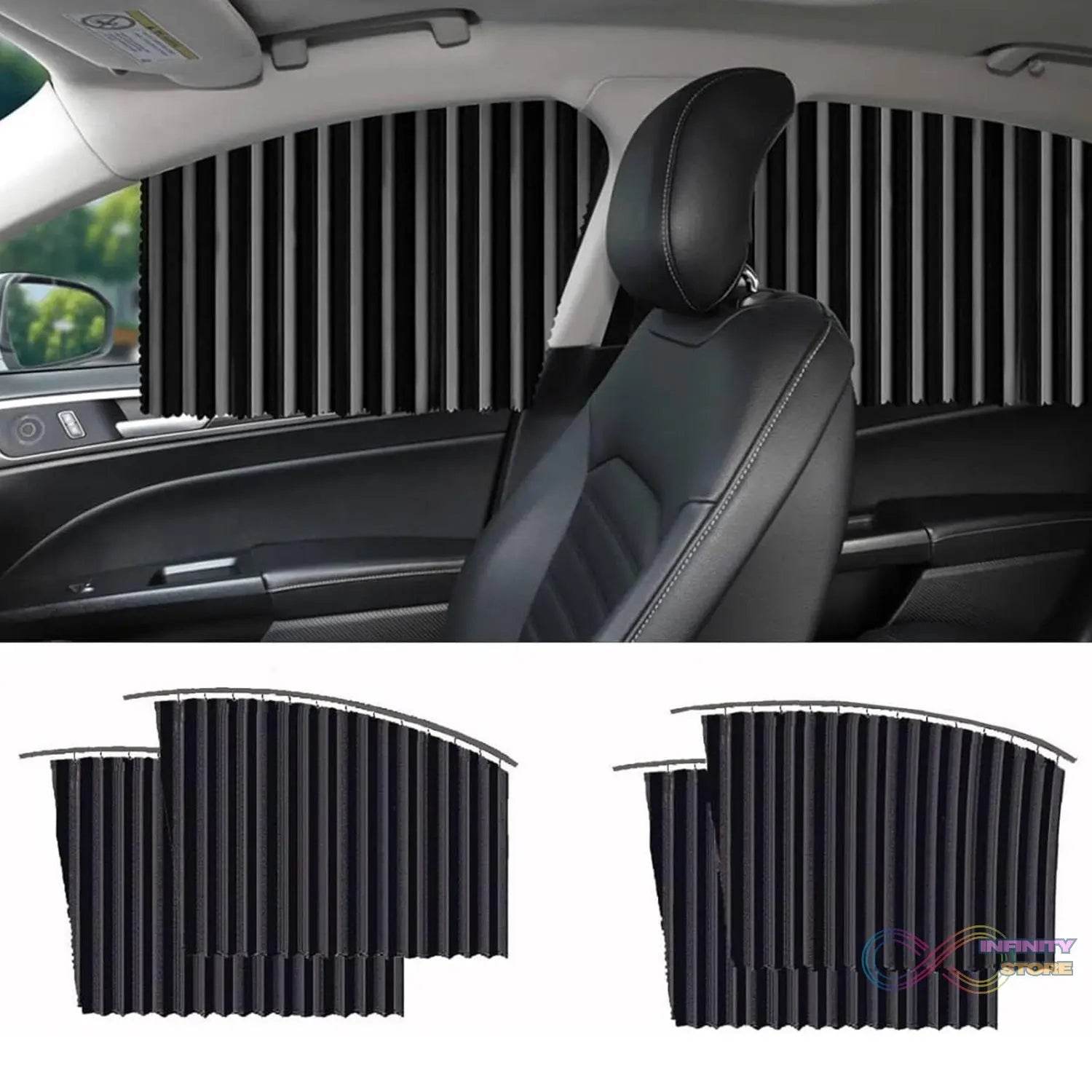 Curtain for Car Window | Heat & Sunshade Protection (4 Pcs With Curtain Hook & Adhesive Tap Set)q - infinityexculsivestore.com
