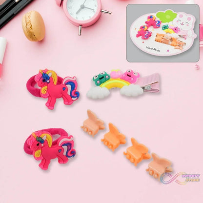 Cute Cartoon Plush Hairpin Set (7 Pcs Set / Mix Colour) - infinityexculsivestore.com