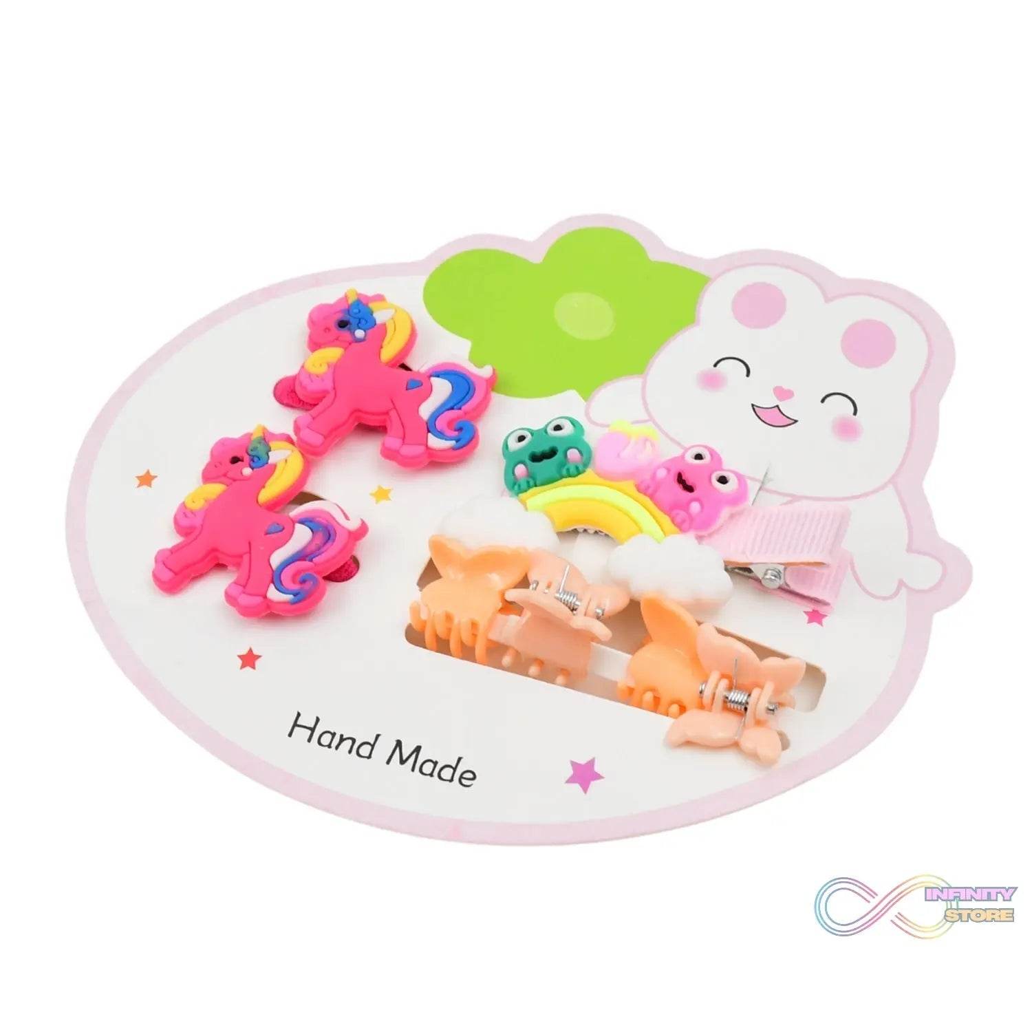 Cute Cartoon Plush Hairpin Set (7 Pcs Set / Mix Colour) - infinityexculsivestore.com