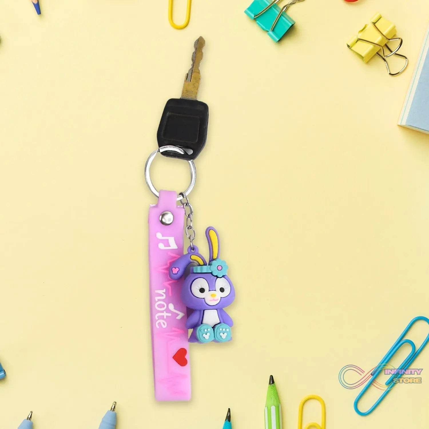 Cute Cartoon Silicone 3D Key Chain with Metal Hook & Strap (Pack of 1) - infinityexculsivestore.com