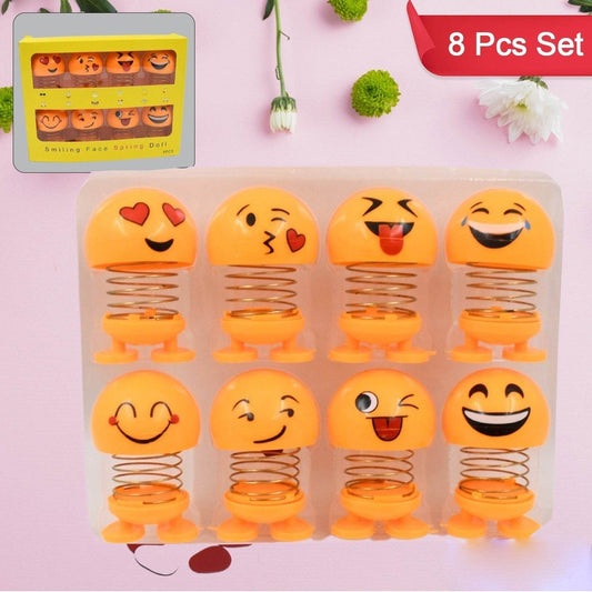 Cute Emoji Bobble-Head Funny Smiley Face Emoticon Figure Spring Dolls Bounce Toys for Car Interior Dashboard Accessories Desktop Decoration / Kids Toys (Pack of 8) - infinityexculsivestore.com