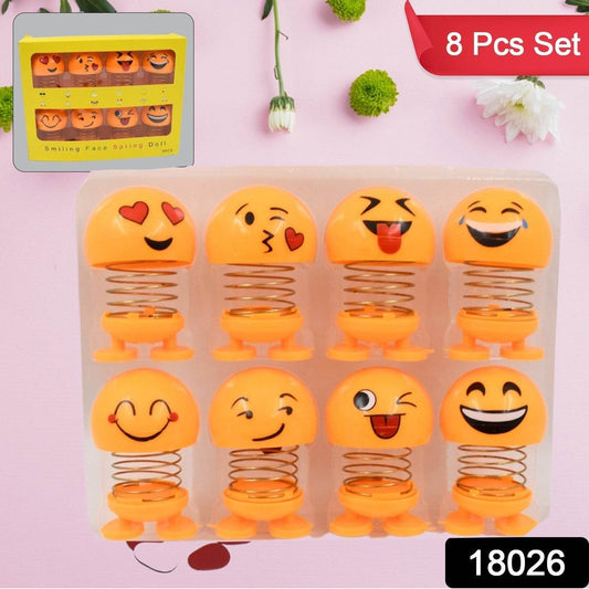 Cute Emoji Bobble-Head Funny Smiley Face Emoticon Figure Spring Dolls Bounce Toys for Car Interior Dashboard Accessories Desktop Decoration / Kids Toys (Pack of 8) - infinityexculsivestore.com