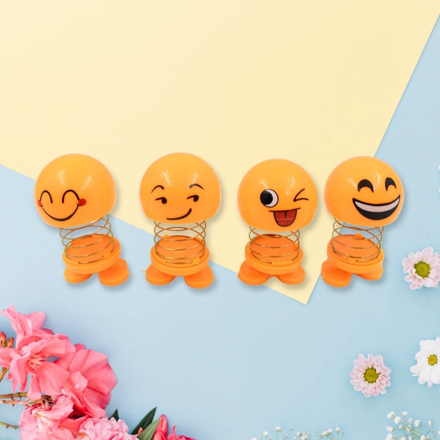 Cute Emoji Bobble-Head Funny Smiley Face Emoticon Figure Spring Dolls Bounce Toys for Car Interior Dashboard Accessories Desktop Decoration / Kids Toys (Pack of 8) - infinityexculsivestore.com