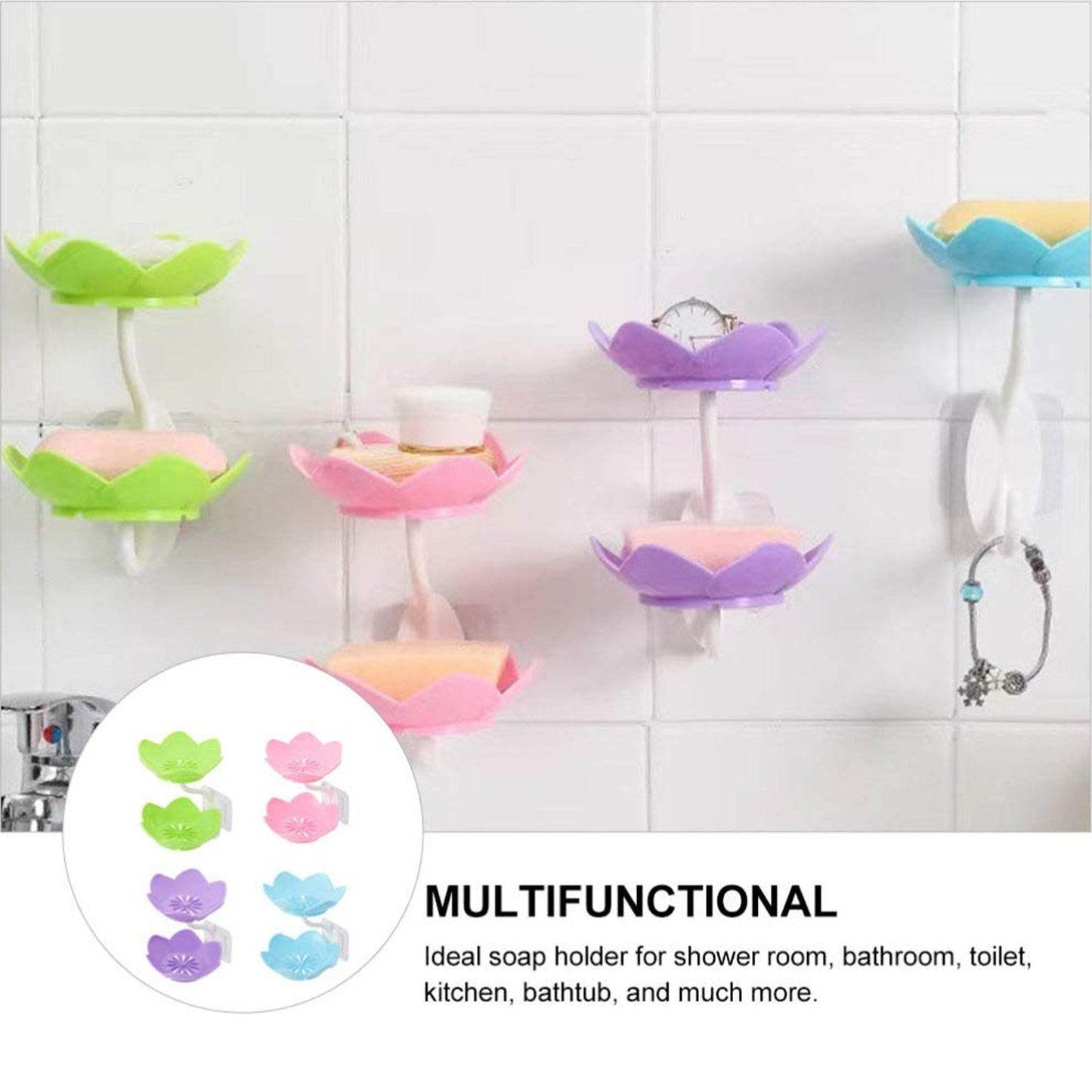 Dabble Layer Flower Self Draining Soap Dish Holder, Bathroom Shower Soap Holder Dish Storage Plate Tray for Bathroom, Kitchen, Bathtub - infinityexculsivestore.com