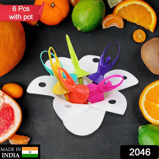 Dancing Doll Fruit Fork Cutlery Set with Stand Set of 6. - infinityexculsivestore.com