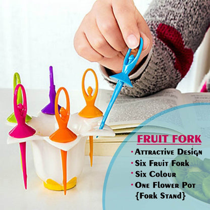 Dancing Doll Fruit Fork Cutlery Set with Stand Set of 6. - infinityexculsivestore.com
