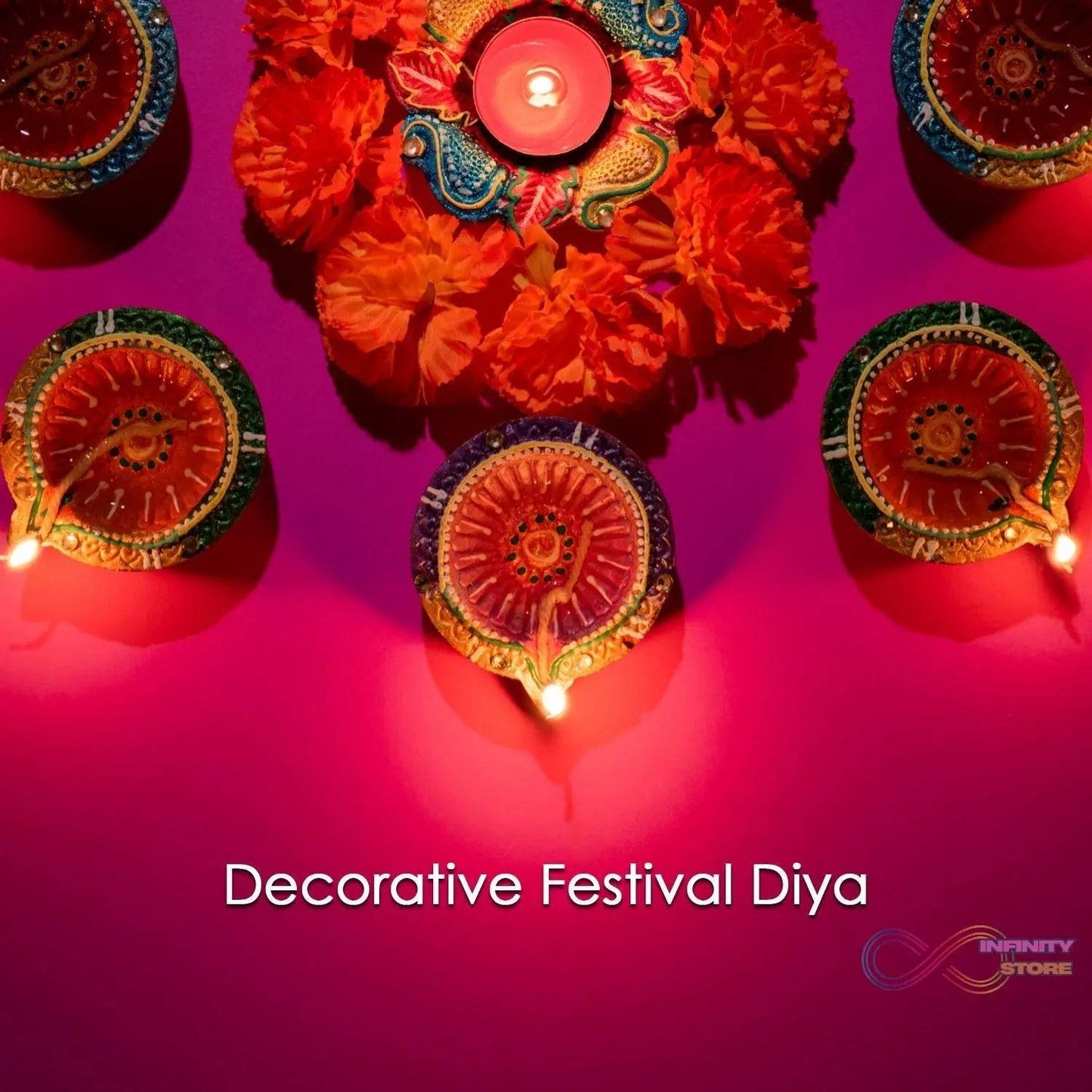 Decorative Hand Painted Clay Puja Diya for Diwali Home Indoor Outdoor Handmade Diya (6 Pcs Set/ Mix Design) - infinityexculsivestore.com