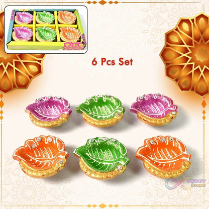 Decorative Hand Painted Clay Puja Diya for Diwali Home Indoor Outdoor Handmade Diya (6 Pcs Set/ Mix Design) - infinityexculsivestore.com