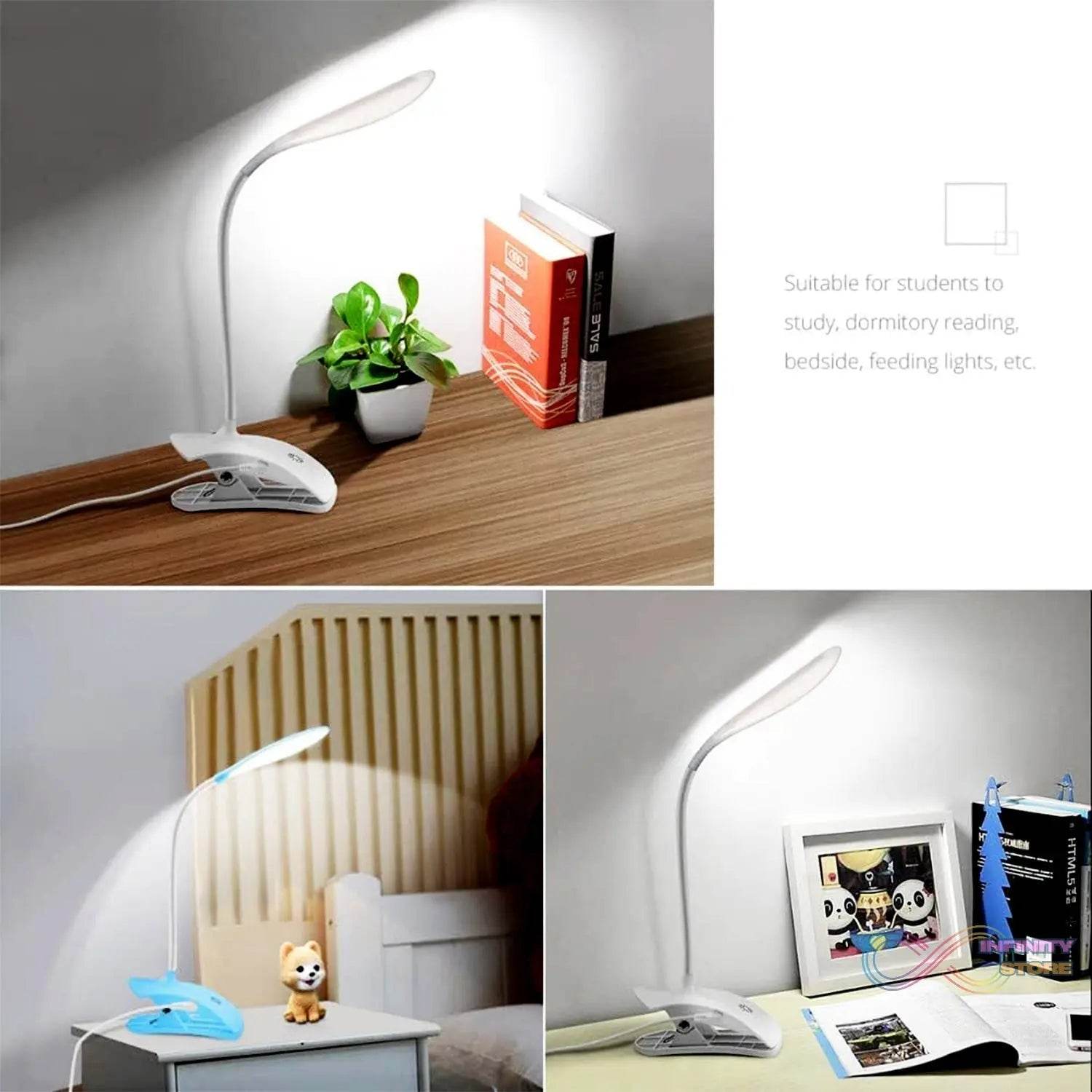 Desk Lamp Adjustable Gooseneck USB Rechargeable 3 modes of Lighting, Reading Lamp for Dorm White, Study Desk lamp Suitable for Girls College Bedroom Reading - infinityexculsivestore.com