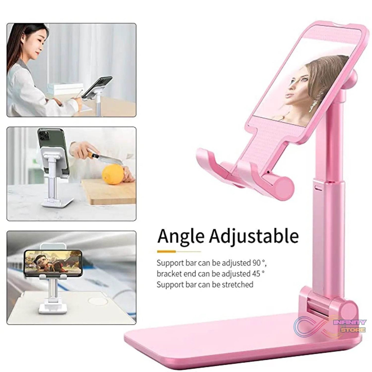 Desktop Cell Phone Stand Phone Holder full 3 - Way Adjustable Phone Stand for Desk Height + Angles Perfect As Desk Organizers and Accessories. - infinityexculsivestore.com
