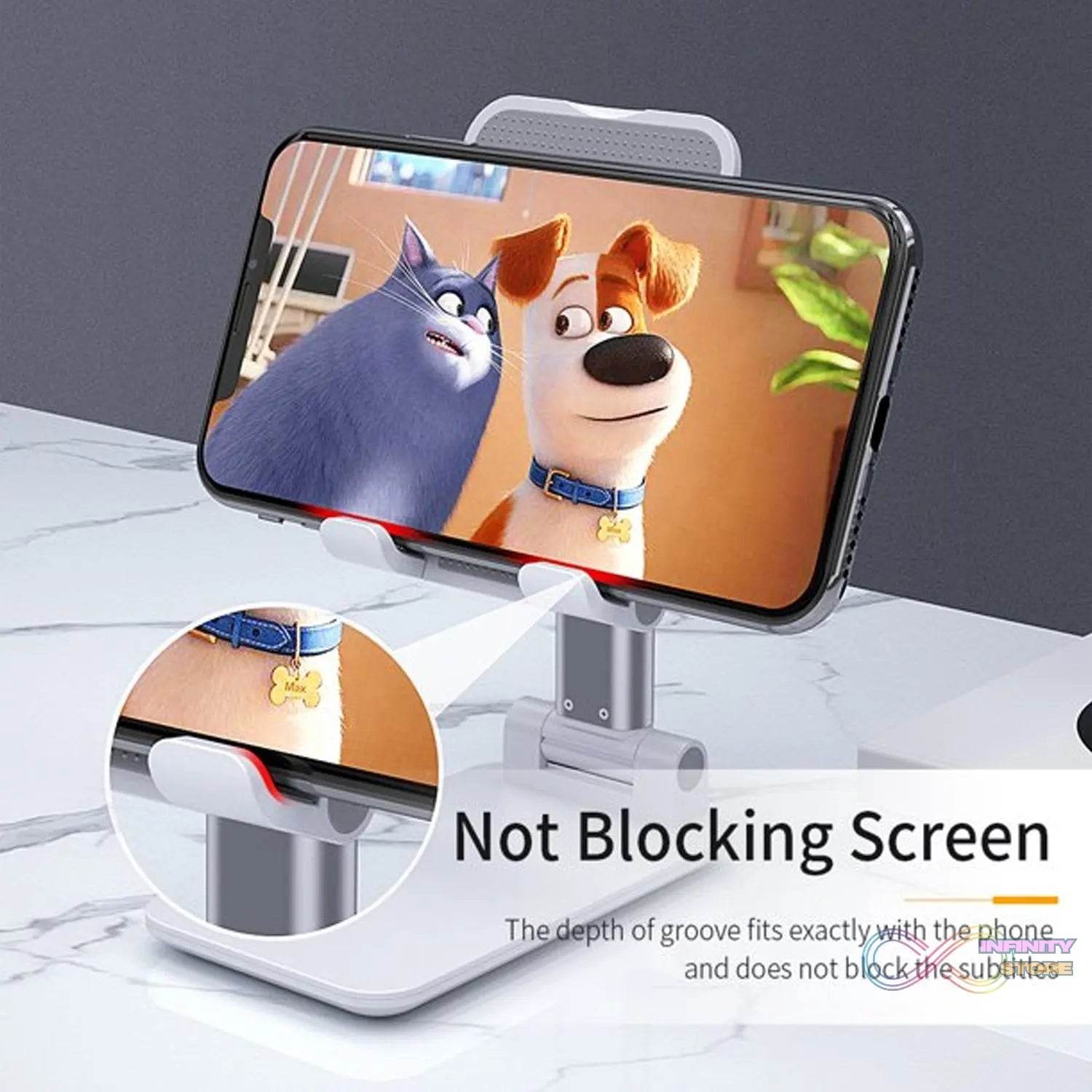 Desktop Cell Phone Stand Phone Holder full 3 - Way Adjustable Phone Stand for Desk Height + Angles Perfect As Desk Organizers and Accessories. - infinityexculsivestore.com