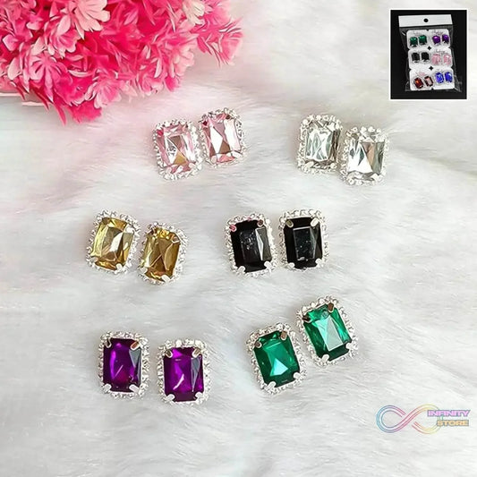 Diamond Jewellery Interchangeable Triangular Shaped Earrings (6 Pari / Mix Color & Design) - infinityexculsivestore.com