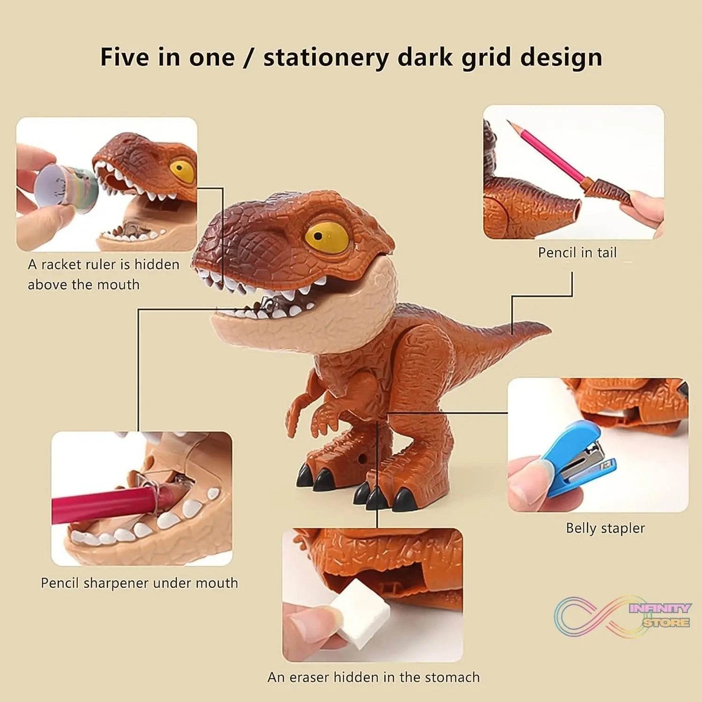 Dinosaur Stationery Set 5-in-1 Dinosaur (1 Set) - infinityexculsivestore.com