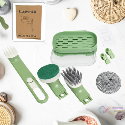 Dish Brush Set with Handle, Replacement Heads, Drain Tray in Kitchen (9 Pcs Set) - infinityexculsivestore.com