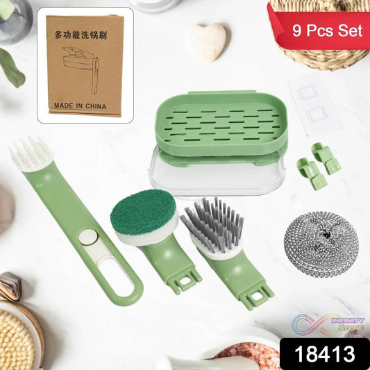 Dish Brush Set with Handle, Replacement Heads, Drain Tray in Kitchen (9 Pcs Set) - infinityexculsivestore.com