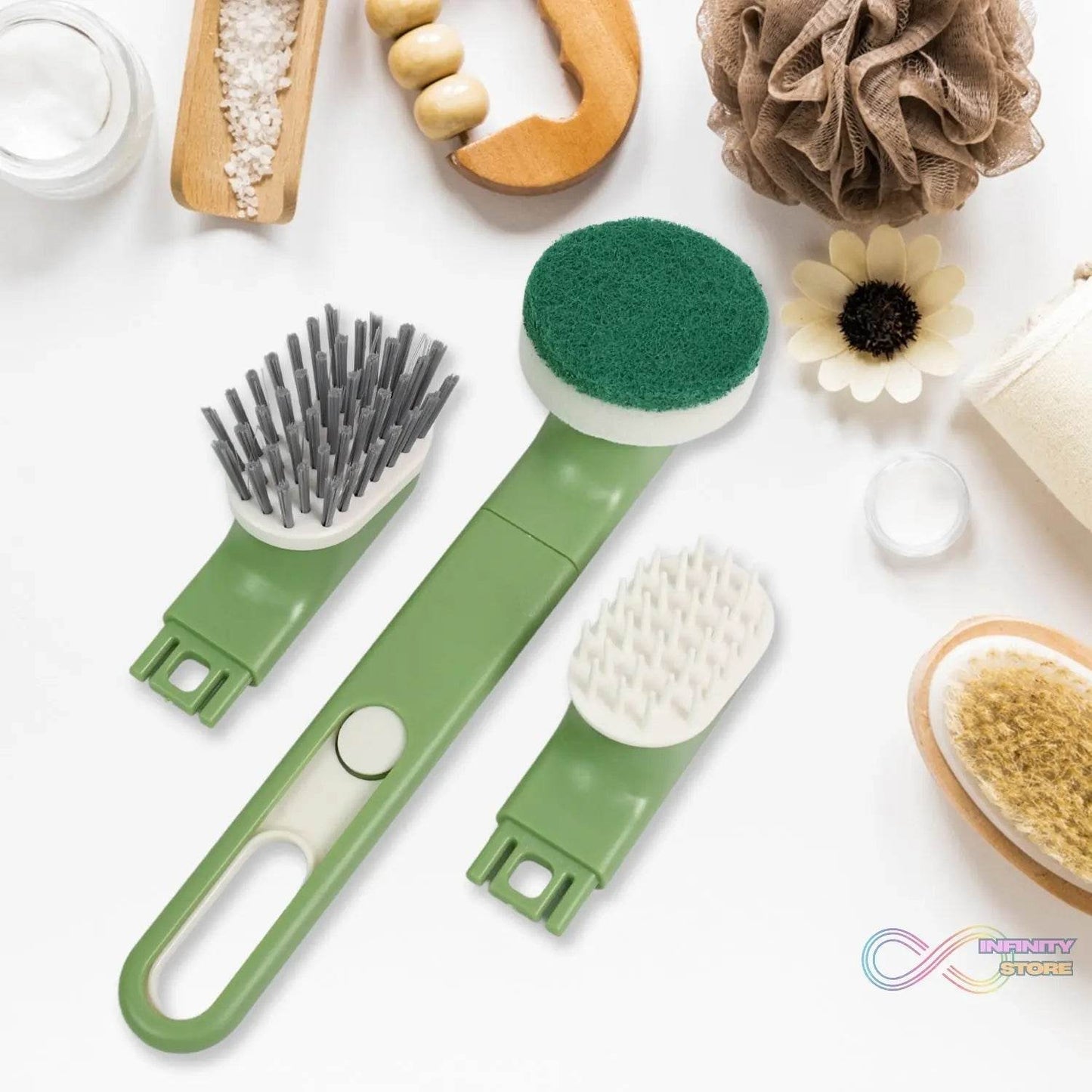 Dish Brush Set with Handle, Replacement Heads, Drain Tray in Kitchen (9 Pcs Set) - infinityexculsivestore.com
