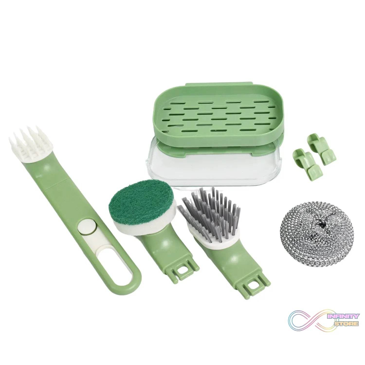 Dish Brush Set with Handle, Replacement Heads, Drain Tray in Kitchen (9 Pcs Set) - infinityexculsivestore.com