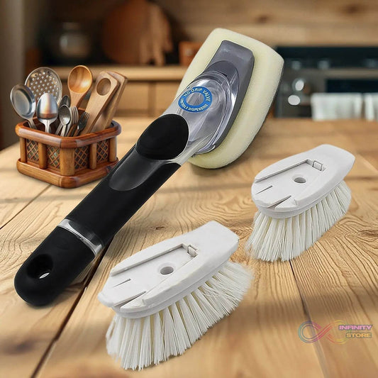 Dish Scrubber with Soap Dispenser, Soap Dispensing Dish Brush Set (1 Set / With Brown Box) - infinityexculsivestore.com
