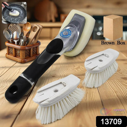 Dish Scrubber with Soap Dispenser, Soap Dispensing Dish Brush Set (1 Set / With Brown Box) - infinityexculsivestore.com