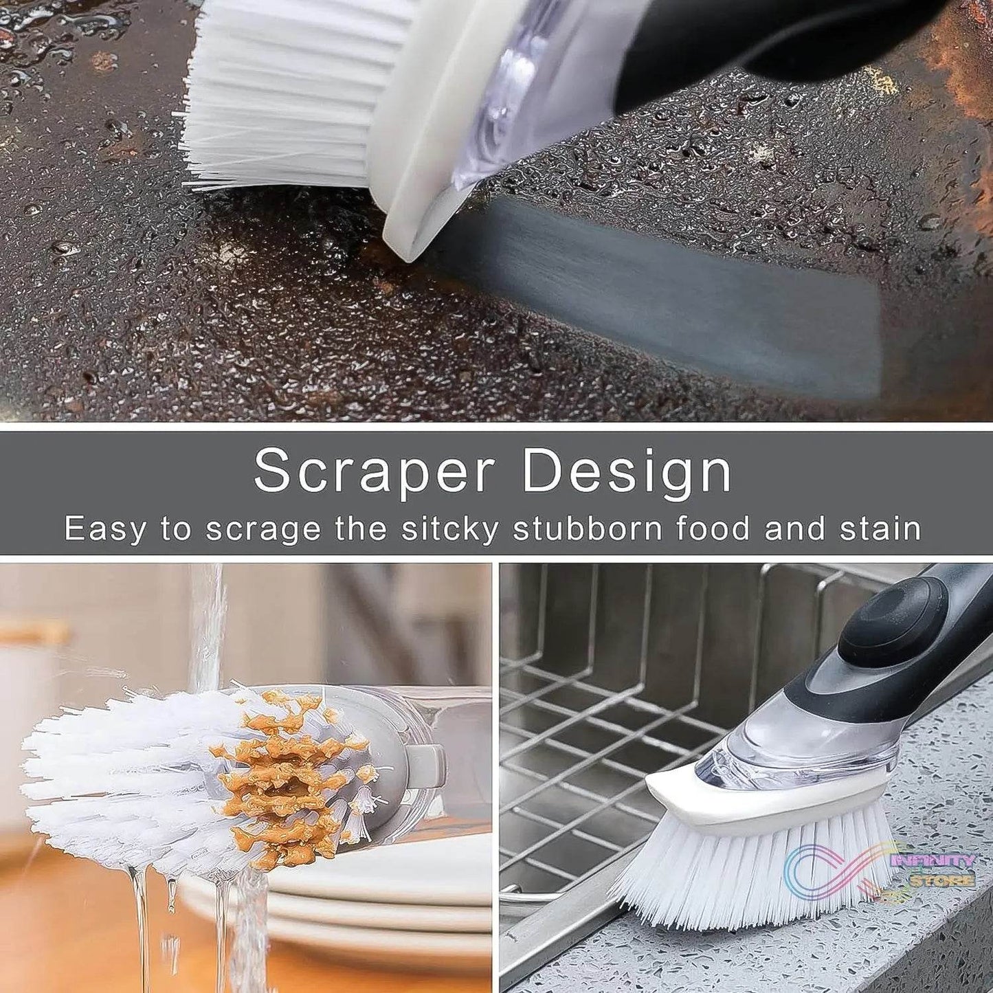 Dish Scrubber with Soap Dispenser, Soap Dispensing Dish Brush Set (1 Set / With Brown Box) - infinityexculsivestore.com