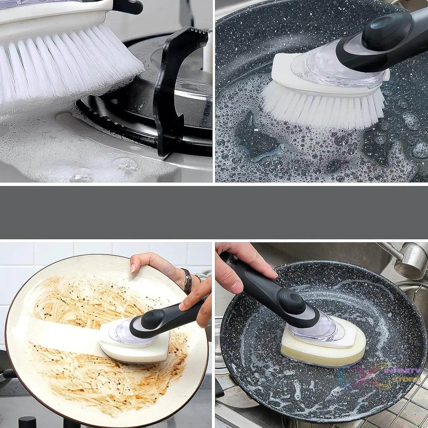 Dish Scrubber with Soap Dispenser, Soap Dispensing Dish Brush Set (1 Set / With Brown Box) - infinityexculsivestore.com