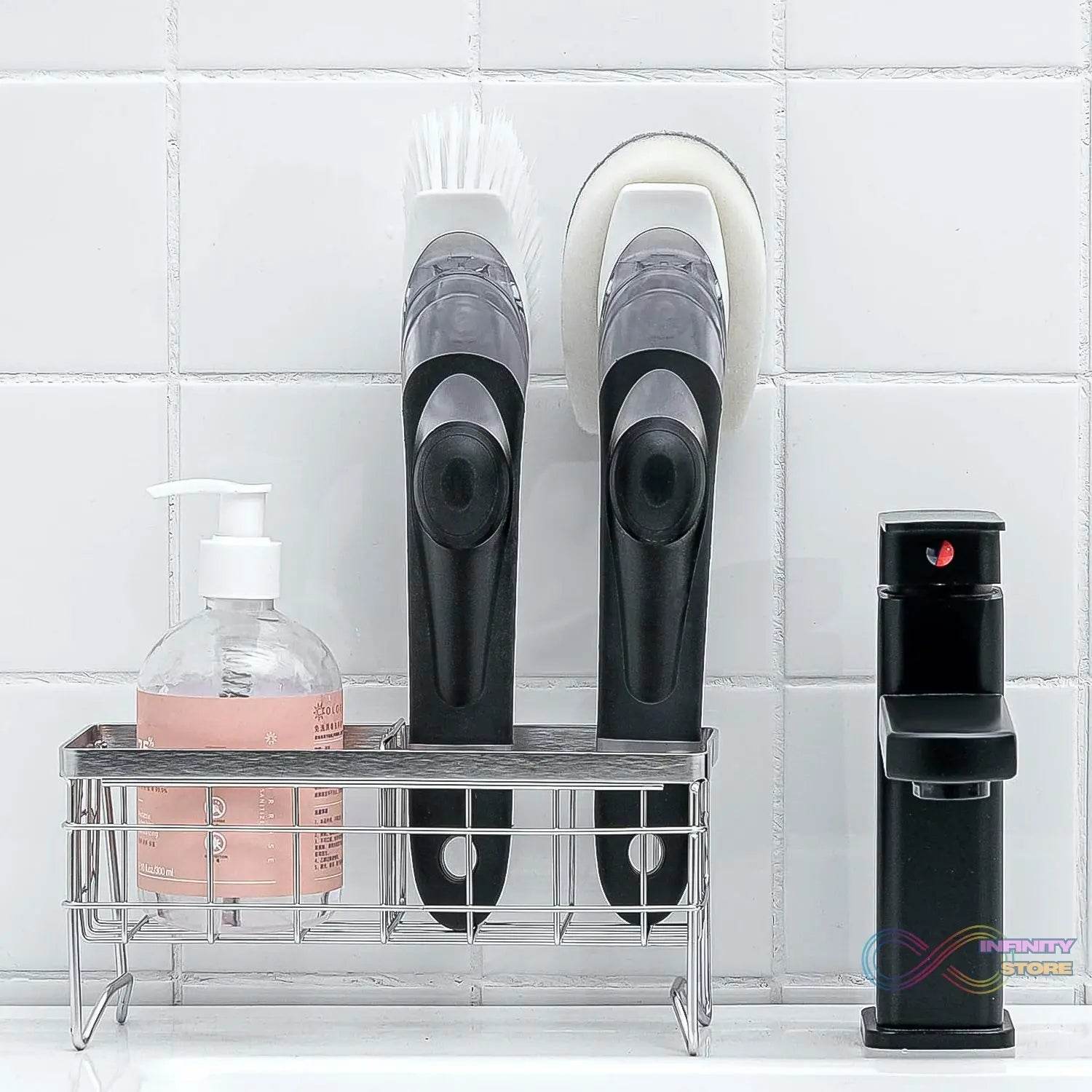 Dish Scrubber with Soap Dispenser, Soap Dispensing Dish Brush Set (1 Set / With Brown Box) - infinityexculsivestore.com