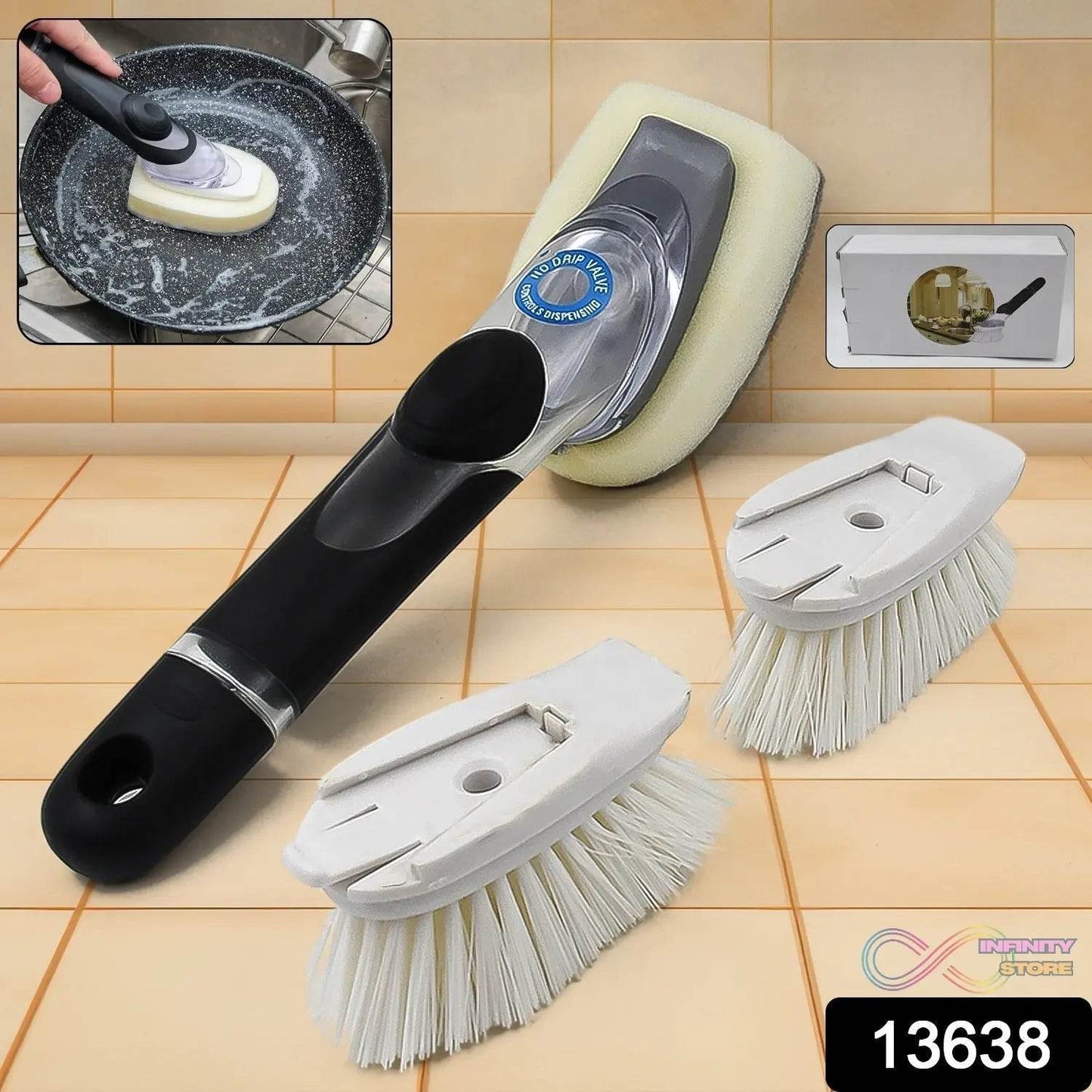 Dish Scrubber with Soap Dispenser, Soap Dispensing Dish Brush Set (1 Set) - infinityexculsivestore.com