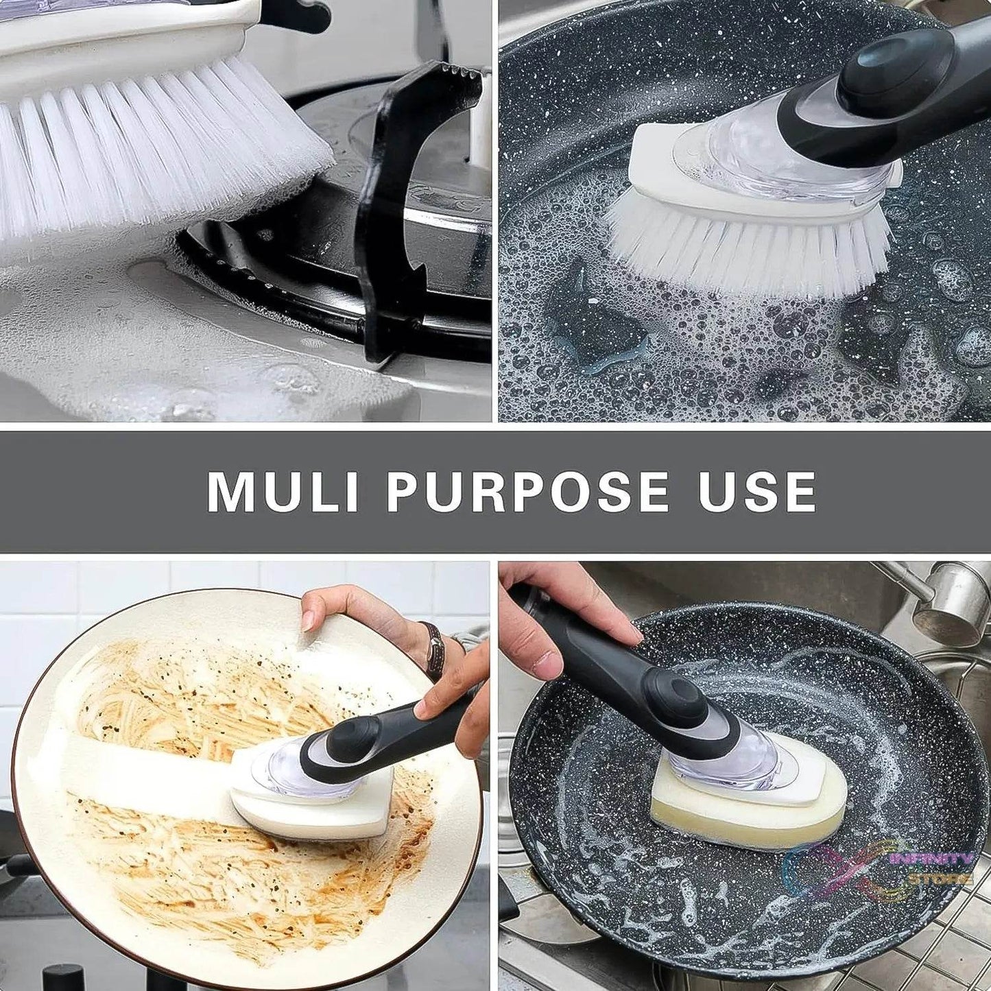 Dish Scrubber with Soap Dispenser, Soap Dispensing Dish Brush Set (1 Set) - infinityexculsivestore.com