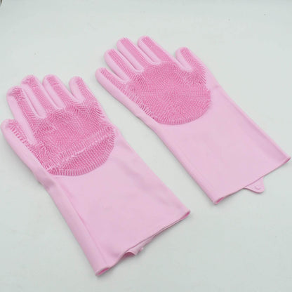 Dishwashing Gloves with Scrubber| Silicone Cleaning Reusable Scrub Gloves for Wash Dish Kitchen| Bathroom| Pet Grooming Wet and Dry Glove (1 Pair , 196Gm) - infinityexculsivestore.com