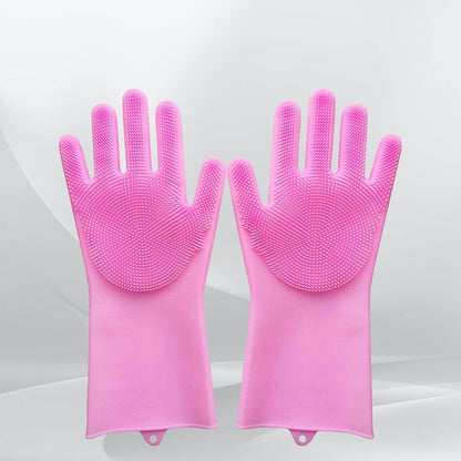 Dishwashing Gloves with Scrubber| Silicone Cleaning Reusable Scrub Gloves for Wash Dish Kitchen| Bathroom| Pet Grooming Wet and Dry Glove (1 Pair, 250 Gm) - infinityexculsivestore.com