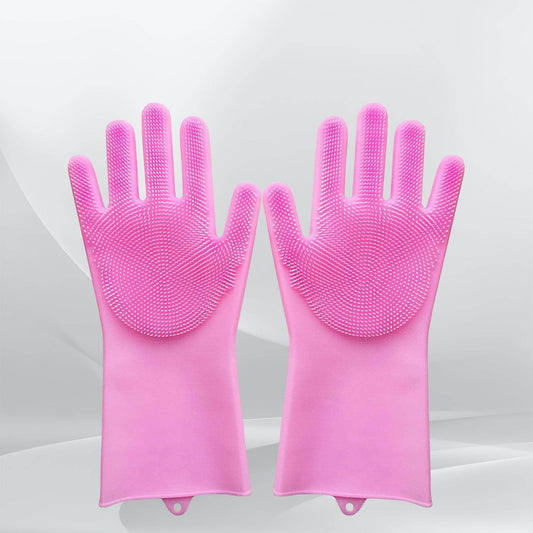Dishwashing Gloves with Scrubber| Silicone Cleaning Reusable Scrub Gloves for Wash Dish Kitchen| Bathroom| Pet Grooming Wet and Dry Glove (1 Pair, 250 Gm) - infinityexculsivestore.com