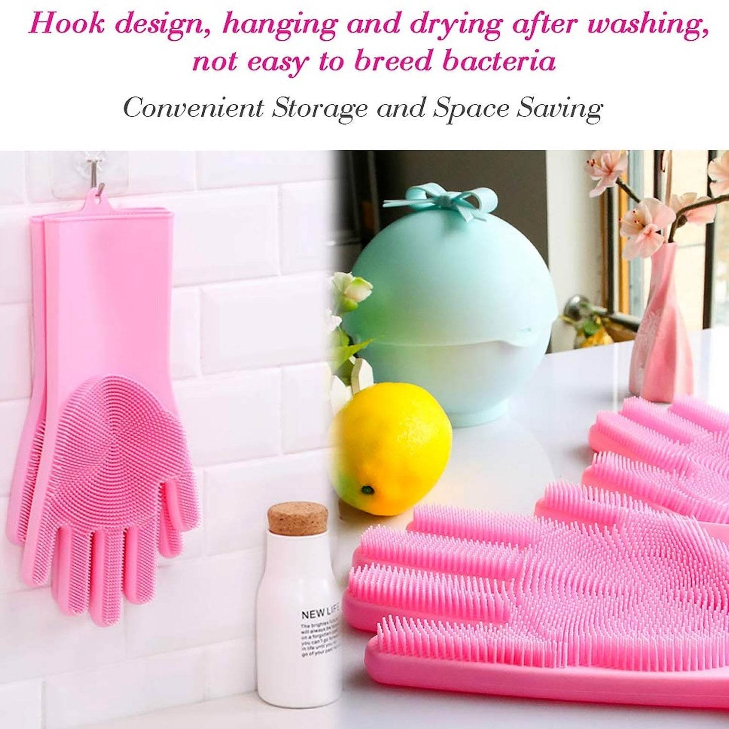 Dishwashing Gloves with Scrubber| Silicone Cleaning Reusable Scrub Gloves for Wash Dish Kitchen| Bathroom| Pet Grooming Wet and Dry Glove (1 Pair, 250 Gm) - infinityexculsivestore.com