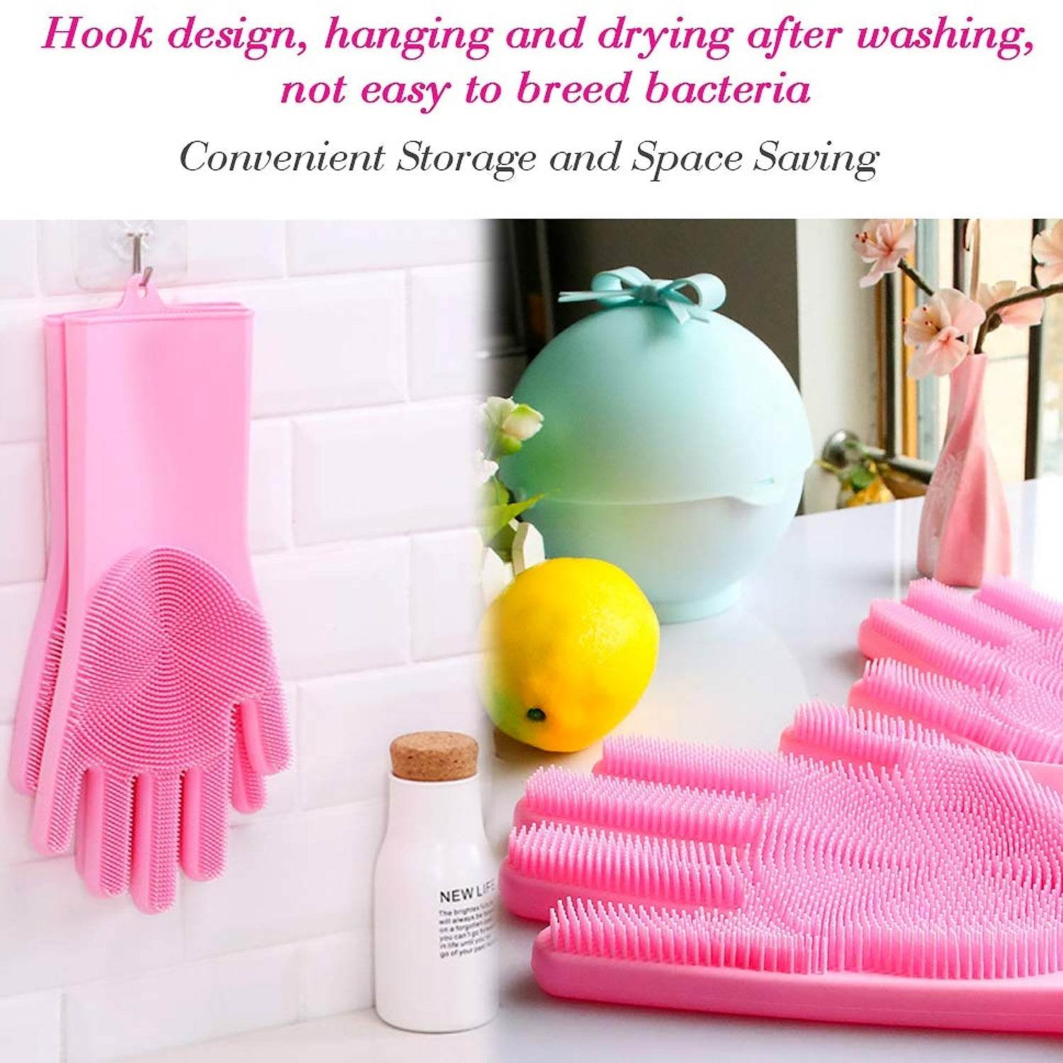Dishwashing Gloves with Scrubber| Silicone Cleaning Reusable Scrub Gloves for Wash Dish Kitchen| Bathroom| Pet Grooming Wet and Dry Glove (1 Pair, 250 Gm) - infinityexculsivestore.com