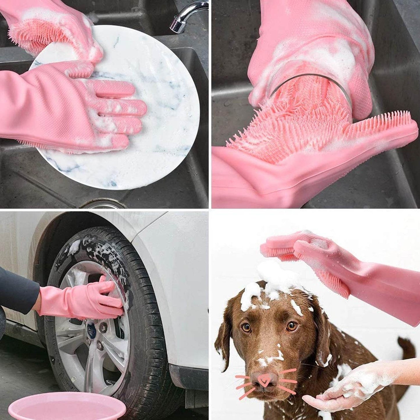 Dishwashing Gloves with Scrubber| Silicone Cleaning Reusable Scrub Gloves for Wash Dish Kitchen| Bathroom| Pet Grooming Wet and Dry Glove (1 Pair, 250 Gm) - infinityexculsivestore.com