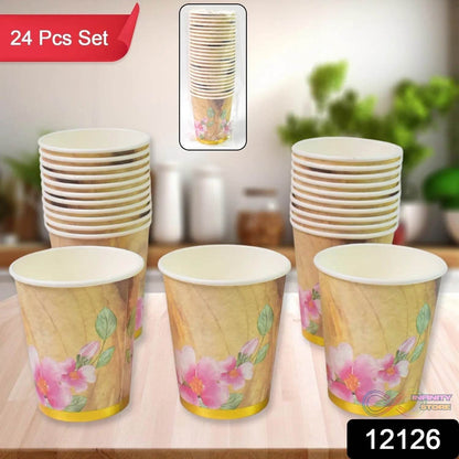 Disposable Paper Cups, Disposable Tea, Coffee Cups (24 Pcs Set / Mix Color & Design) - infinityexculsivestore.com