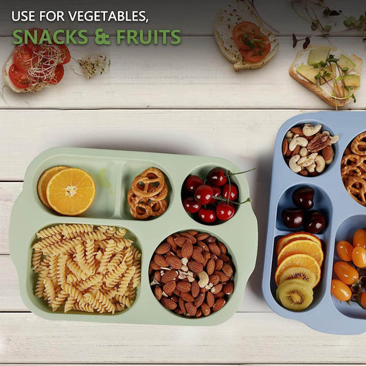 Divided Plates, 5 Compartments 32 CM Split Plates, Shatterproof Separating Plates For Kids And Adults, Microwave and Dishwasher Tableware Set, Multi-Colour, Modern (4 Pc Set) - infinityexculsivestore.com