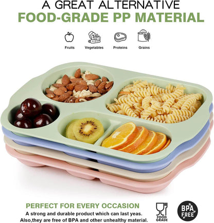 Divided Plates, 5 Compartments 32 CM Split Plates, Shatterproof Separating Plates For Kids And Adults, Microwave and Dishwasher Tableware Set, Multi-Colour, Modern (4 Pc Set) - infinityexculsivestore.com