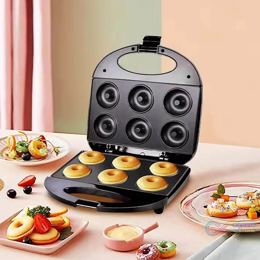 Donut Maker Machine 750W Electric Donut Maker 6pcs Circle Shaped cavity (1 Pc / With 2 PIN Plug Converter 1 Pc ) - infinityexculsivestore.com