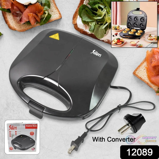 Donut Maker Machine 750W Electric Donut Maker 6pcs Circle Shaped cavity (1 Pc / With 2 PIN Plug Converter 1 Pc ) - infinityexculsivestore.com