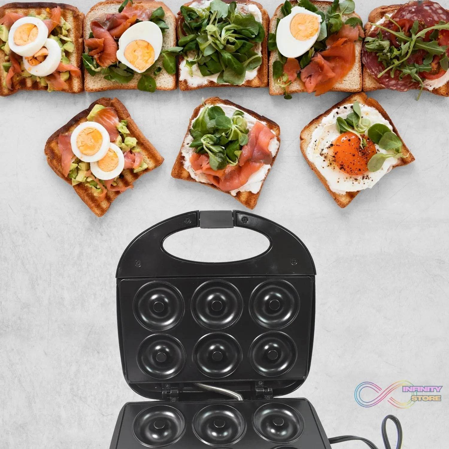 Donut Maker Machine 750W Electric Donut Maker 6pcs Circle Shaped cavity (1 Pc / With 2 PIN Plug Converter 1 Pc ) - infinityexculsivestore.com